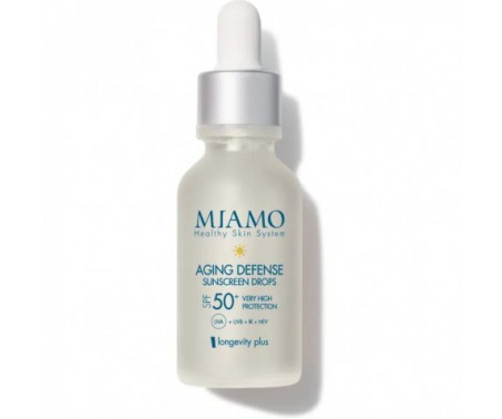 MIAMO NEW FORMULA MIAMO LONGEVITY PLUS AGING DEFENSE SUNSCREEN DROPS SPF50+ 30 ML - Parafarmacia Mostacciano