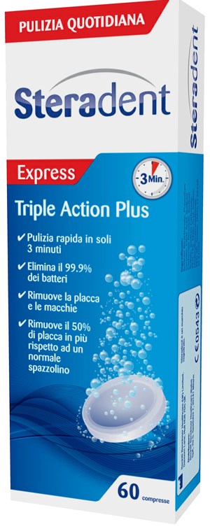 STERADENT TRIPLE ACTION PLUS 60 COMPRESSE PULENTI - Parafarmacia Mostacciano