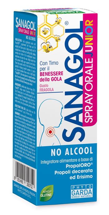 SANAGOL SPRAY JUNIOR PROPOLI FRAGOLA 20 ML - Parafarmacia Mostacciano