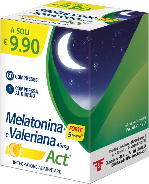 MELATONINA ACT 1MG + VALERIANA + 5 FORTE COMPLEX 60 COMPRESSE - Parafarmacia Mostacciano