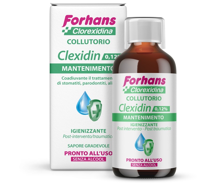 FORHANS COLLUTORIO CON CLOREXIDINA 0,12 CLEXIDIN SENZA ALCOOL 200 ML - Parafarmacia Mostacciano