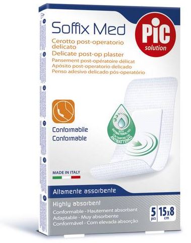 CEROTTO PIC SOFFIX MED IN TNT CON TAMPONE CENTRALE ASSORBENTE STERILE MONOUSO 15X8 CM ANTIBATTERICO 5 PEZZI - Parafarmacia Mostacciano