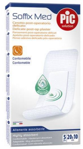 CEROTTO PIC SOFFIX MED IN TNT CON TAMPONE CENTRALE ASSORBENTE STERILE MONOUSO 10X20 CM ANTIBATTERICO 5 PEZZI - Parafarmacia Mostacciano