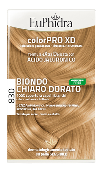 EUPHIDRA COLORPRO XD 830 BIONDO CHIARO DORATO GEL COLORANTE CAPELLI IN FLACONE + ATTIVANTE + BALSAMO + GUANTI - Parafarmacia Mostacciano