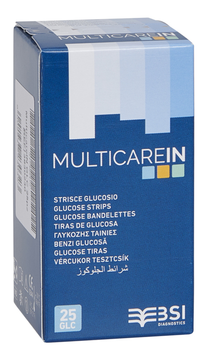 STRISCE MISURAZIONE GLICEMIA MULTICARE IN GLUCOSIO ELETTRODO 25 PEZZI - Parafarmacia Mostacciano
