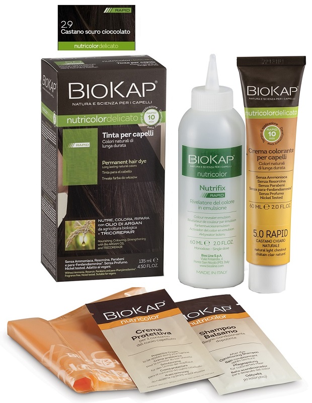 BIOS LINE  BIOKAP NUTRICOLOR DELICATO RAPID TINTA 2,9 CASTANO SCURO CIOCCOLATO 135 ML - Parafarmacia Mostacciano