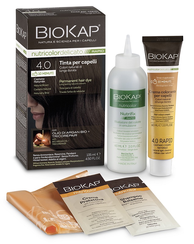 BIOS LINE  BIOKAP NUTRICOLOR DELICATO RAPID TINTA 4,00 CASTANO NATURALE 135 ML - Parafarmacia Mostacciano