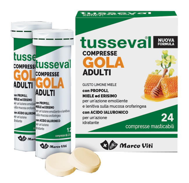 TUSSEVAL GOLA ADULTI 24 COMPRESSE - Parafarmacia Mostacciano