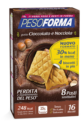 PESOFORMA BISCOTTO CIOCCOLATO NOCCIOLA 16 PEZZI 33 G - Parafarmacia Mostacciano