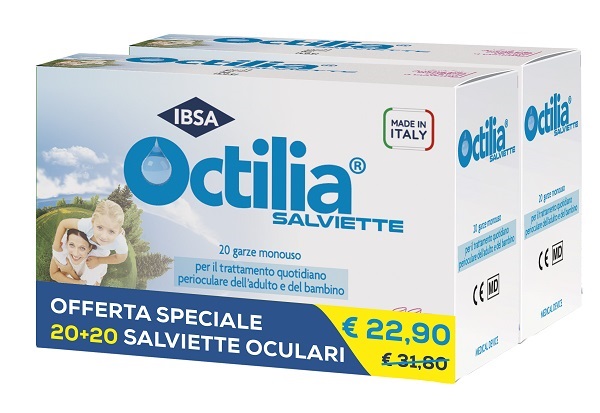 SALVIETTE PERIOCULARI OCTILIA BIPACK 20+20 GARZE MONOUSO - Parafarmacia Mostacciano