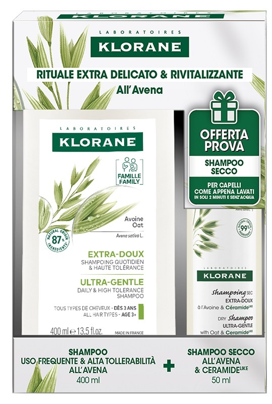 KLORANE KIT AVENA SHAMPOO USO FREQUENTE&ALTA TOLLERABILITA' AVENA 400 ML + SHAMPOO SECCO AVENA&CERAMIDE 50 ML - Parafarmacia Mostacciano