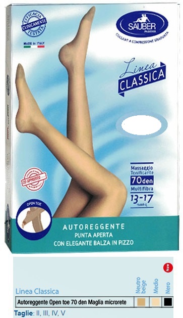 SAUBER AUTOREGGENTE OPEN TOE MAGLIA MICRORETE 70 DEN COLORE NEUTRO BEIGE TAGLIA 2 LINEA CLASSICA - Parafarmacia Mostacciano