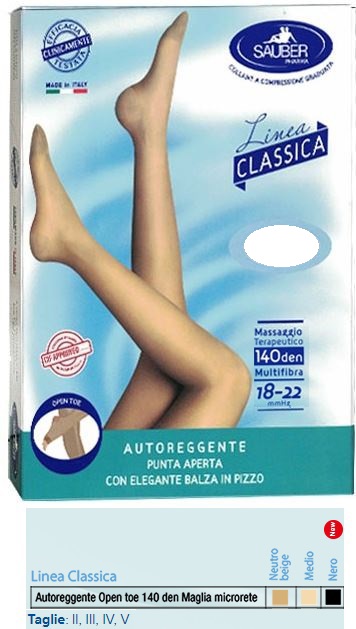 SAUBER AUTOREGGENTE OPEN TOE MAGLIA MICRORETE 140 DEN COLORE NEUTRO BEIGE TAGLIA 5 LINEA CLASSICA - Parafarmacia Mostacciano