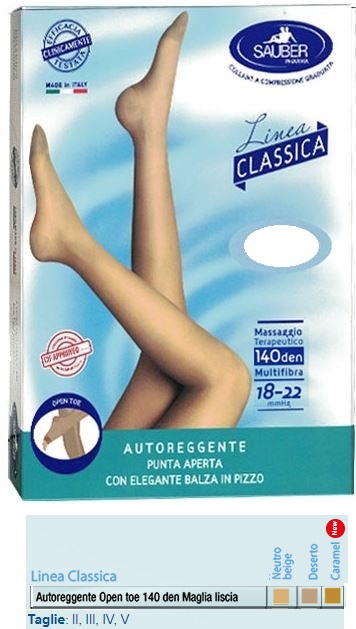 SAUBER AUTOREGGENTE OPEN TOE MAGLIA LISCIA 140 DEN COLORE NEUTRO BEIGE TAGLIA 4 LINEA CLASSICA - Parafarmacia Mostacciano