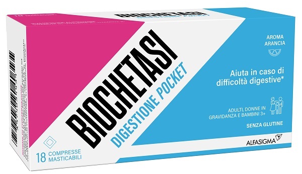 BIOCHETASI DIGESTIONE POCKET 18 COMPRESSE MASTICABILI - Parafarmacia Mostacciano