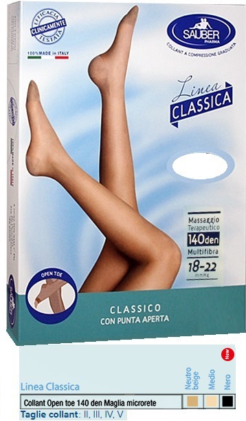 SAUBER COLLANT OPEN TOE MAGLIA MICRORETE 140 DEN COLORE NERO TAGLIA 2 LINEA CLASSICA - Parafarmacia Mostacciano