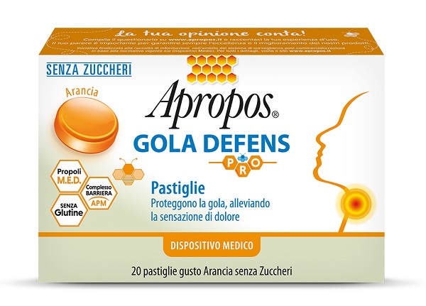 APROPOS GOLA DEFENS PRO 20 PASTIGLIE ARANCIA SENZA ZUCCHERO - Parafarmacia Mostacciano