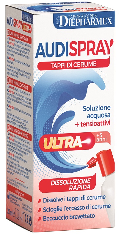 AUDISPRAY ULTRA +3 ANNI SOLUZIONE ACQUOSA + TENSIOATTIVI SPRAY TAPPI DI CERUME 20 ML - Parafarmacia Mostacciano