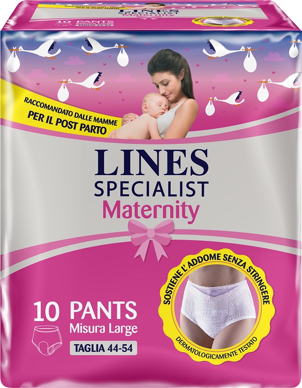 LINES SPECIALIST MATERNITY MUTANDINA ASSORBENTE PER PERDITE POST PARTO MISURA LARGE 10 PEZZI - Parafarmacia Mostacciano