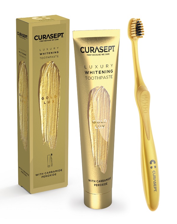 CURASEPT GOLD LUXURY WHITENING DENTIFRICIO 75 ML + SPAZZOLINO - Parafarmacia Mostacciano