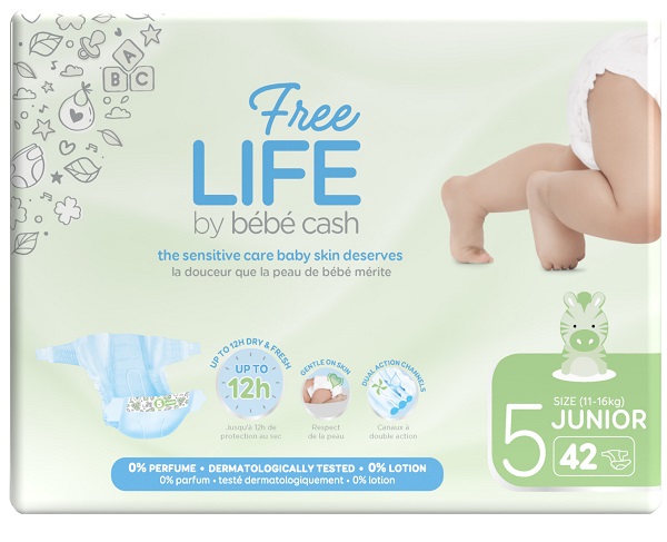 FREELIFE BY BEBECASH PANNOLINI JUNIOR TAGLIA 5 11-25 KG GIROVITA 41-62 CM 42 PEZZI - Parafarmacia Mostacciano