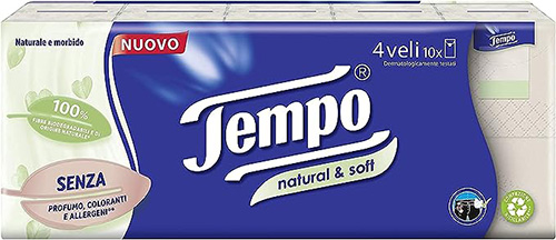 TEMPO FAZZOLETTI NATURAL&SOFT 10 PEZZI DA 9 FAZZOLETTI - Parafarmacia Mostacciano