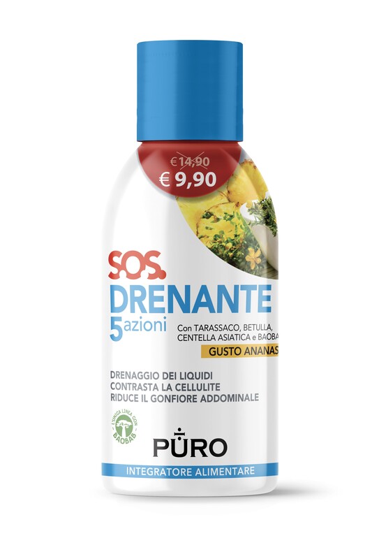 PURO DRENANTE 5 AZIONI CON BAOBAB GUSTO ANANAS 500 ML - Parafarmacia Mostacciano