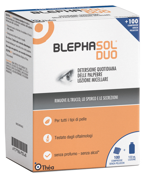 BLEPHASOL DUO SOLUZIONE MICELLARE IGIENE PALPEBRALE 100 ML + 100 GARZE - Parafarmacia Mostacciano