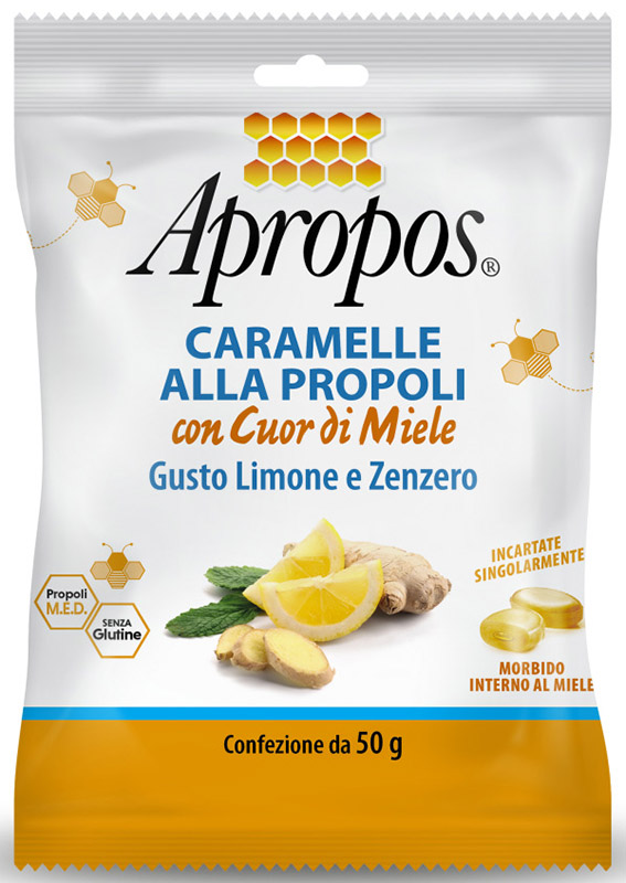 APROPOS CARAMELLE DURE LIMONE/ZENZERO CUOR DI MIELE 50 G - Parafarmacia Mostacciano