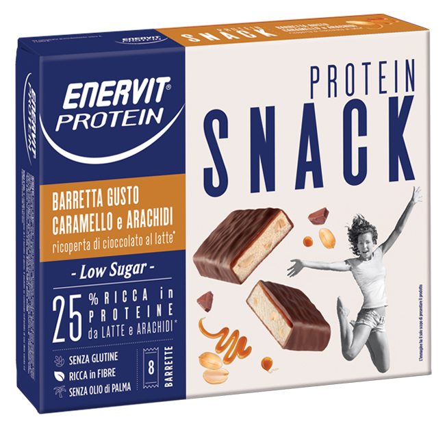 ENERVIT PROTEIN SNACK CARAMELLO ARACHIDI LOW SUGAR 8 BARRETTE 31 G - Parafarmacia Mostacciano