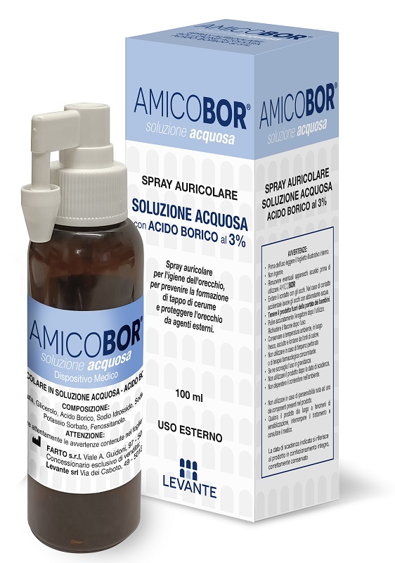SOLUZIONE ACQUOSA PER IRRIGAZIONE DELL'ORECCHIO AMICOBOR 100 ML - Parafarmacia Mostacciano