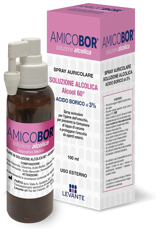 SOLUZIONE ALCOLICA PER IRRIGAZIONE DELL'ORECCHIO AMICOBOR 100 ML - Parafarmacia Mostacciano