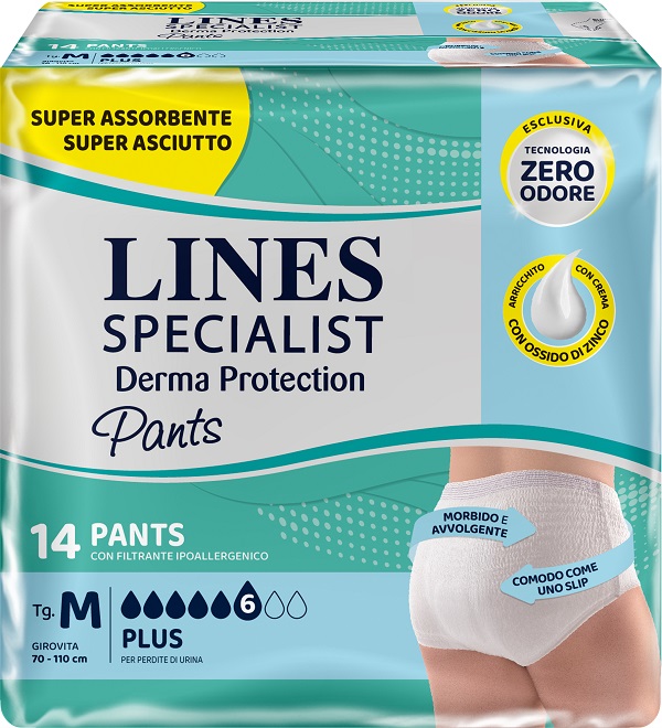 PANNOLONE PER INCONTINENZA LINES SPECIALIST DERMA PANTS PLUS M 14 PEZZI - Parafarmacia Mostacciano