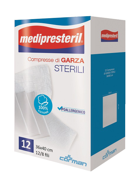 GARZA COMPRESSA MEDIPRESTERIL 12/8 FU 36X40CM 12 PEZZI - Parafarmacia Mostacciano