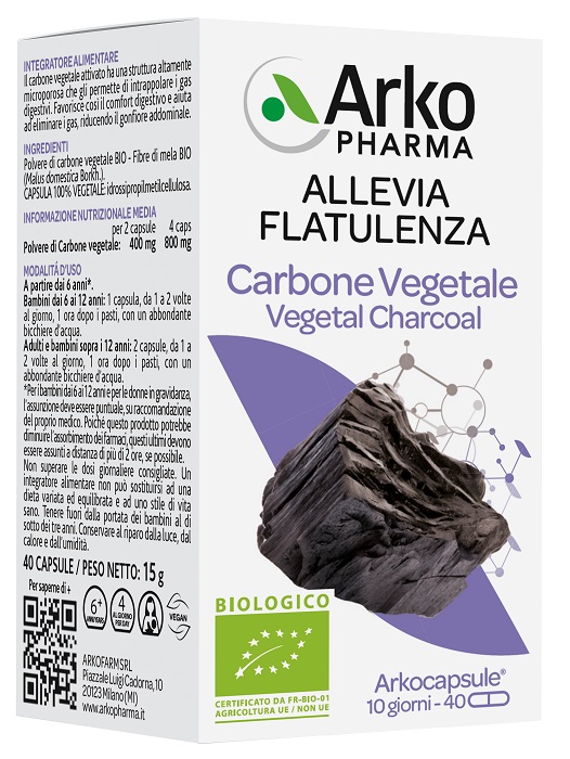 ARKO CAPSULE CARBONE VEGETALE BIO 40 CAPSULE - Parafarmacia Mostacciano