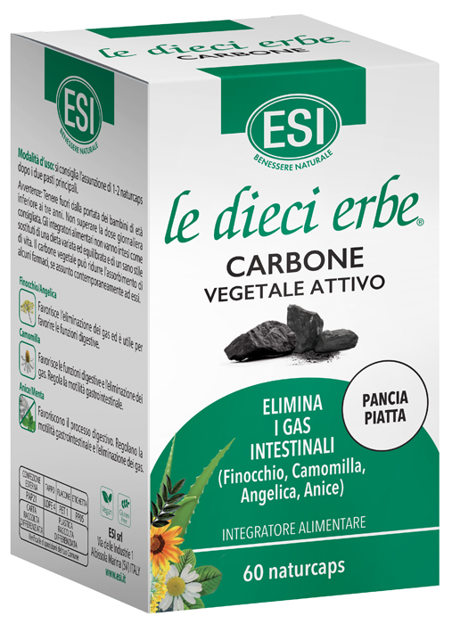 ESI LE DIECI ERBE CARBONE VEGETALE ATTIVO 60 NATURCAPS - Parafarmacia Mostacciano