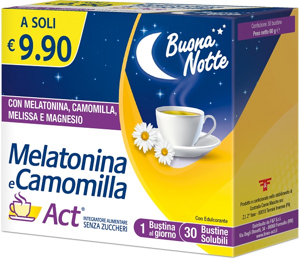 MELATONINA E CAMOMILLA ACT 30 BUSTINE SOLUBILI SENZA ZUCCHERI - Parafarmacia Mostacciano