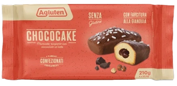 AGLUTEN CHOCOCAKE 4 PLUMCAKE RICOPERTI CON CIOCCOLATO AL LATTE CON FARCITURA ALLA GIANDUIA DA 52,5G - Parafarmacia Mostacciano