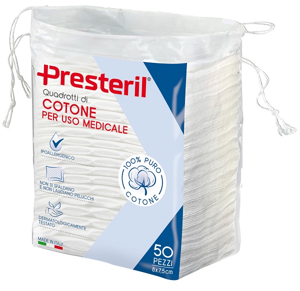 QUADROTTI COTONE IDROFILO PRESTERIL 8X7,5 CM 50 PEZZI - Parafarmacia Mostacciano