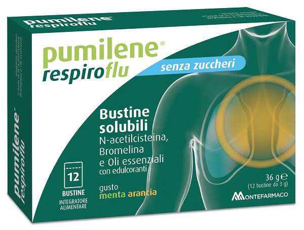 PUMILENE RESPIROFLU SENZA ZUCCHERO 12 BUSTINE GUSTO MENTA ARANCIA 36 G - Parafarmacia Mostacciano