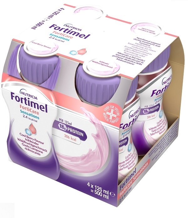FORTIMEL FORTICARE SENSATION 2,4 KCAL/ML LAMPONE RINFRESCANTE 4 PEZZI DA 125 ML - Parafarmacia Mostacciano